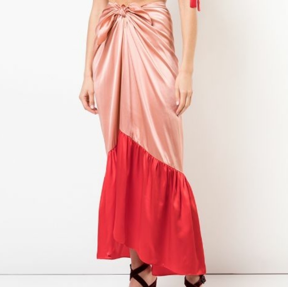 NWT Morgan Lane Silk Red Pink Abi Maxi Wrap Skirt‎ Sz S